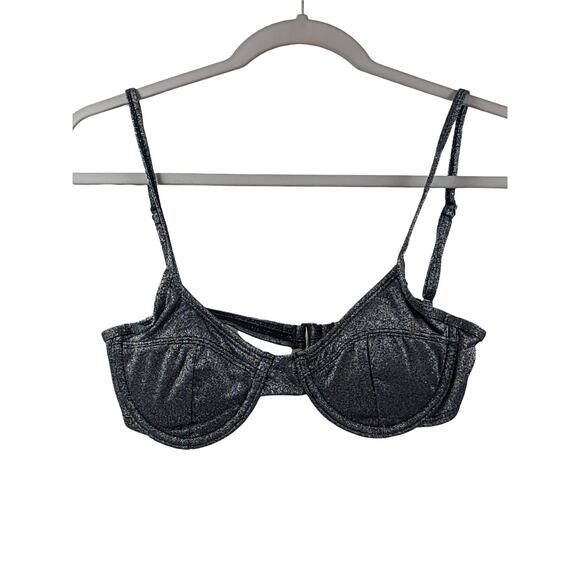 Xhilaration Metallic Bikini Top Textured Underwire Black‎ S Swimsuit Beach Pool - Picture 1 of 8